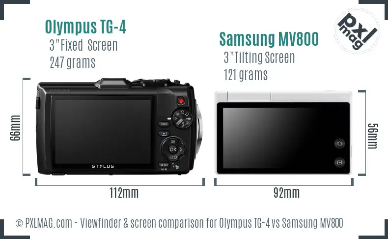 Olympus TG-4 vs Samsung MV800 Screen and Viewfinder comparison