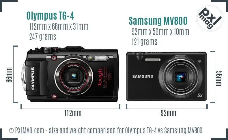 Olympus TG-4 vs Samsung MV800 size comparison