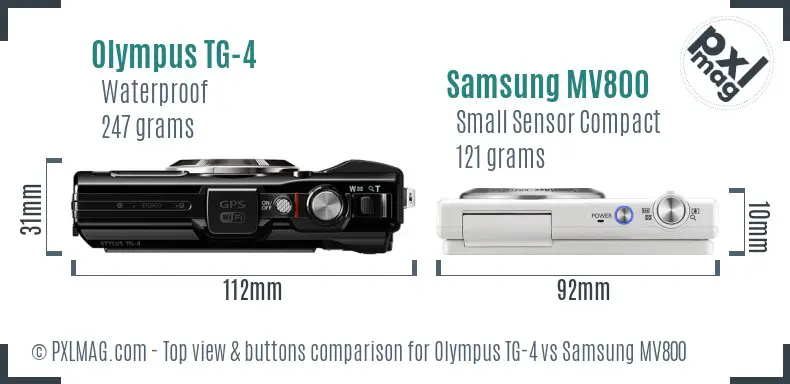 Olympus TG-4 vs Samsung MV800 top view buttons comparison