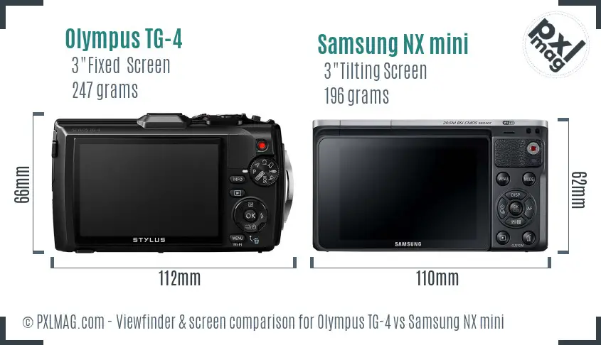 Olympus TG-4 vs Samsung NX mini Screen and Viewfinder comparison