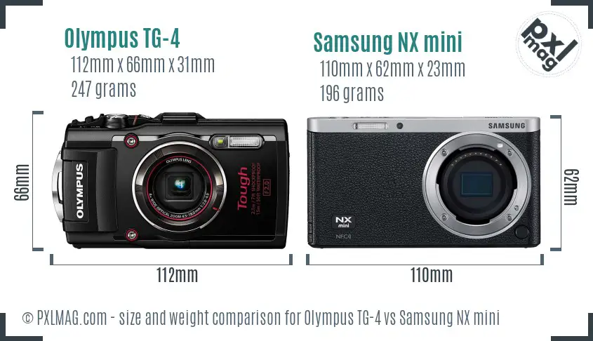 Olympus TG-4 vs Samsung NX mini size comparison