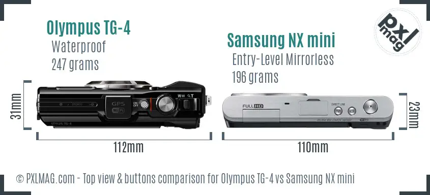 Olympus TG-4 vs Samsung NX mini top view buttons comparison