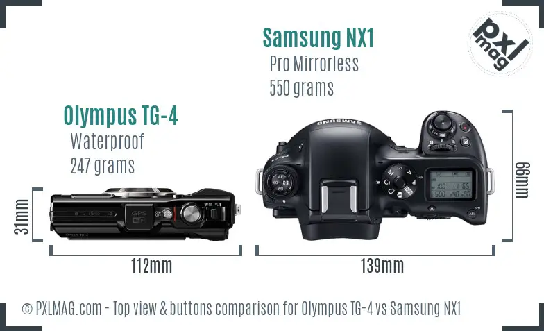 Olympus TG-4 vs Samsung NX1 top view buttons comparison