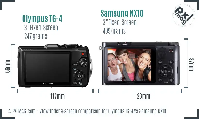 Olympus TG-4 vs Samsung NX10 Screen and Viewfinder comparison