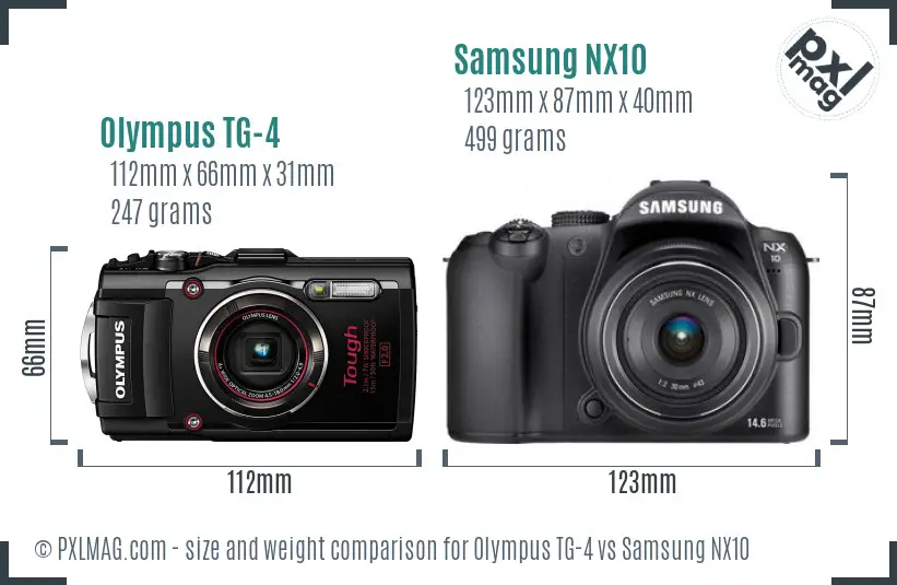Olympus TG-4 vs Samsung NX10 size comparison