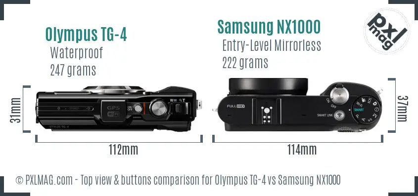 Olympus TG-4 vs Samsung NX1000 top view buttons comparison