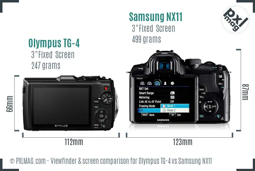 Olympus TG-4 vs Samsung NX11 Screen and Viewfinder comparison