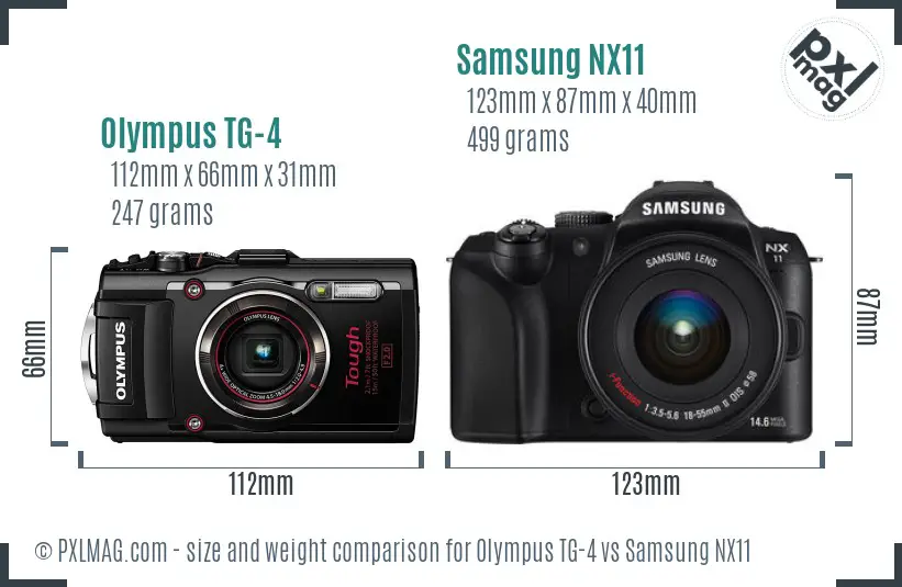 Olympus TG-4 vs Samsung NX11 size comparison