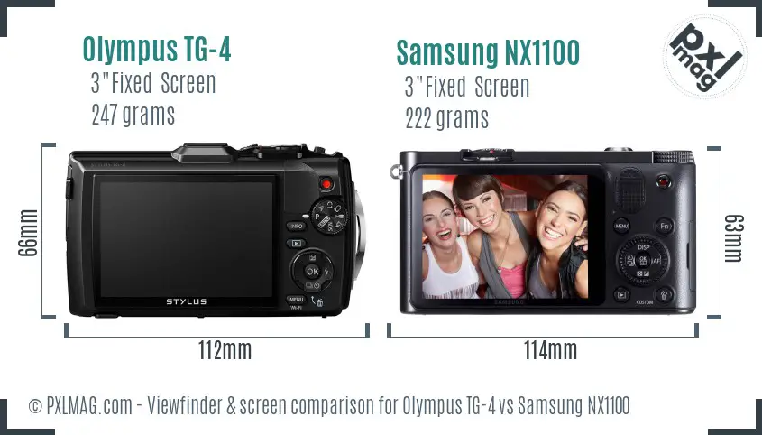 Olympus TG-4 vs Samsung NX1100 Screen and Viewfinder comparison