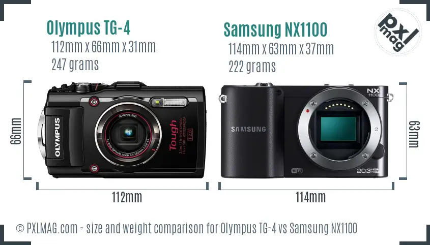 Olympus TG-4 vs Samsung NX1100 size comparison
