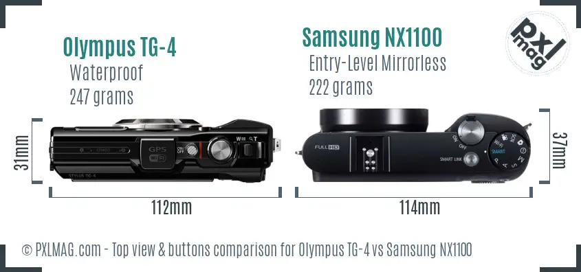 Olympus TG-4 vs Samsung NX1100 top view buttons comparison