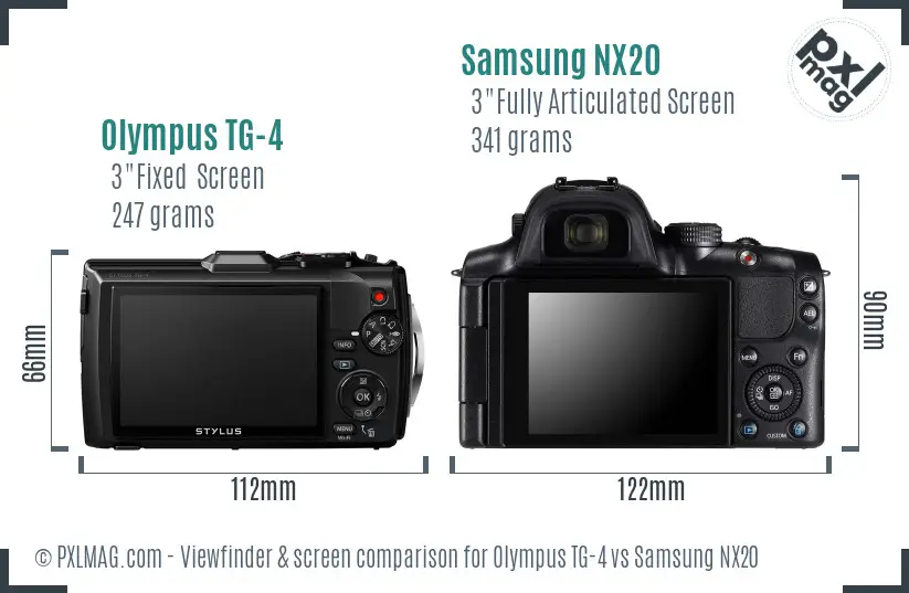 Olympus TG-4 vs Samsung NX20 Screen and Viewfinder comparison
