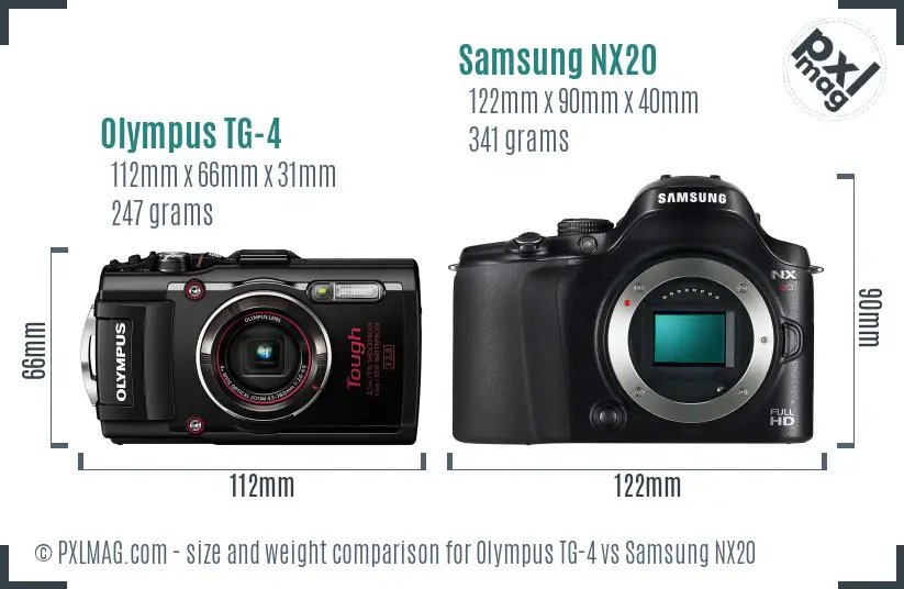 Olympus TG-4 vs Samsung NX20 size comparison