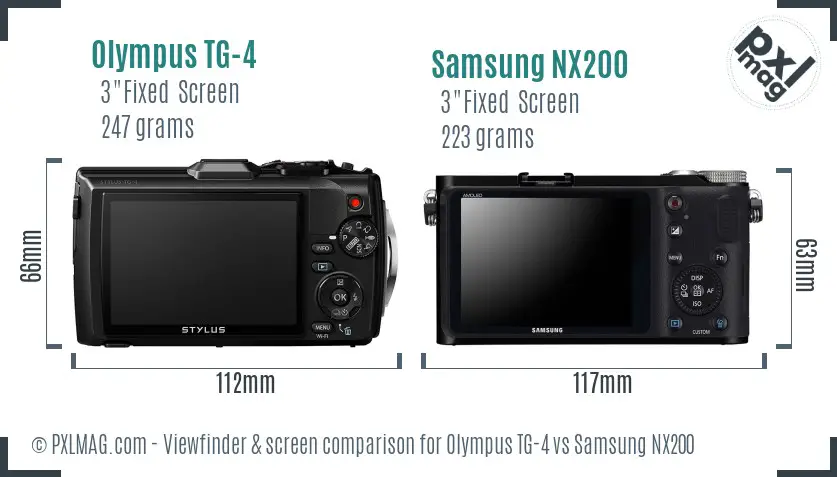 Olympus TG-4 vs Samsung NX200 Screen and Viewfinder comparison