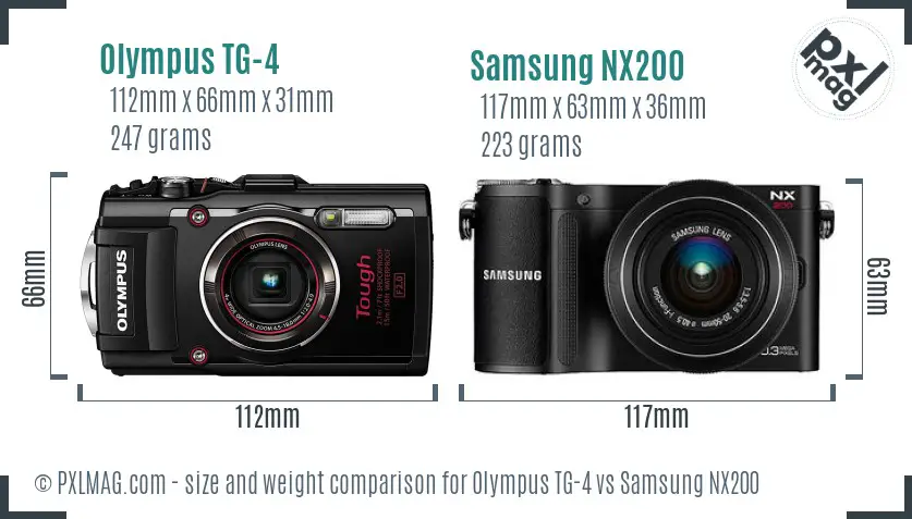 Olympus TG-4 vs Samsung NX200 size comparison