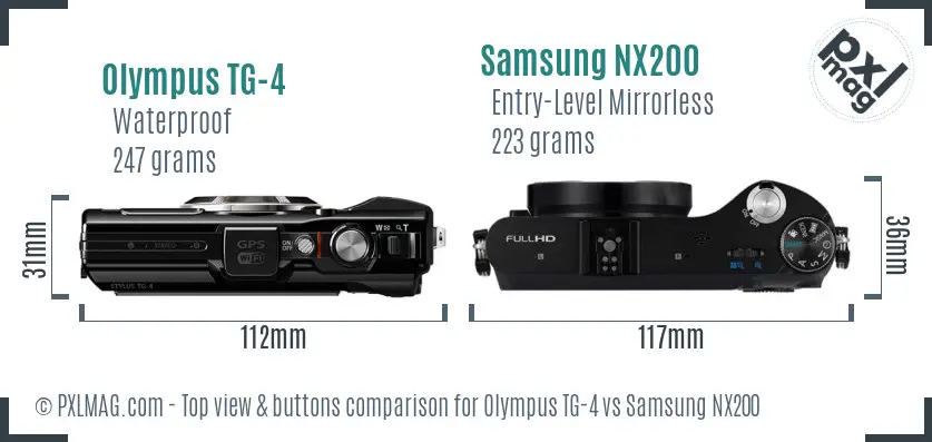 Olympus TG-4 vs Samsung NX200 top view buttons comparison