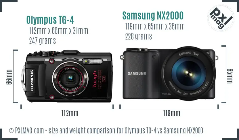 Olympus TG-4 vs Samsung NX2000 size comparison