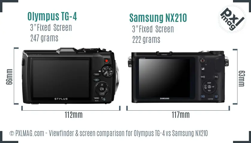 Olympus TG-4 vs Samsung NX210 Screen and Viewfinder comparison