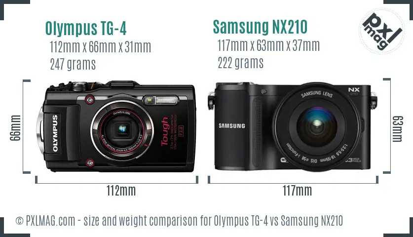 Olympus TG-4 vs Samsung NX210 size comparison