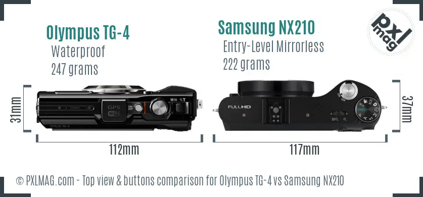 Olympus TG-4 vs Samsung NX210 top view buttons comparison