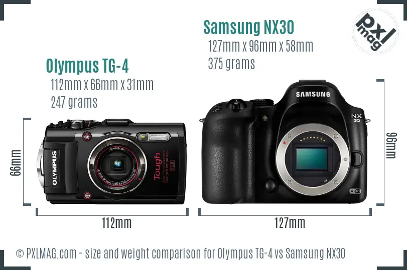 Olympus TG-4 vs Samsung NX30 size comparison