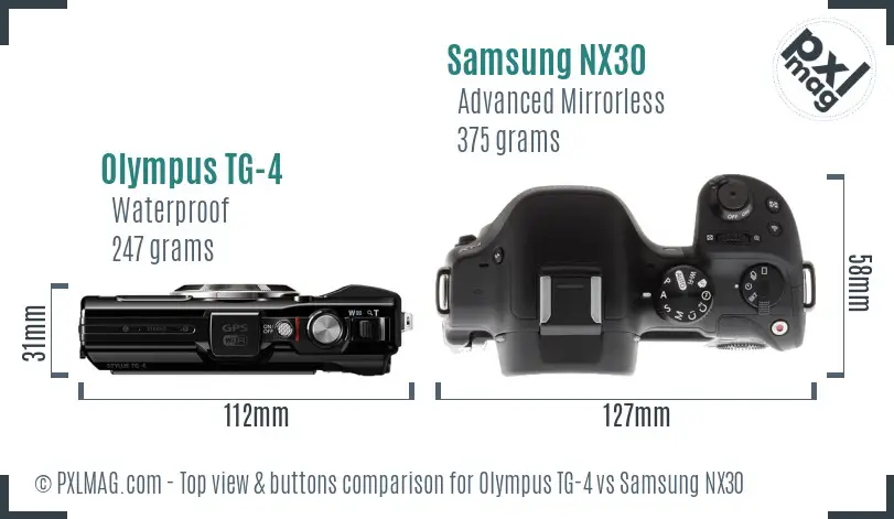 Olympus TG-4 vs Samsung NX30 top view buttons comparison