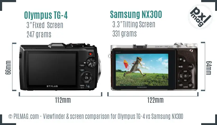 Olympus TG-4 vs Samsung NX300 Screen and Viewfinder comparison