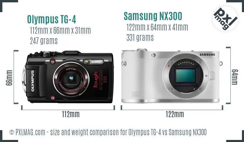 Olympus TG-4 vs Samsung NX300 size comparison