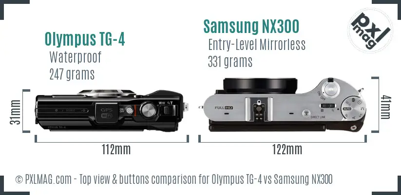 Olympus TG-4 vs Samsung NX300 top view buttons comparison