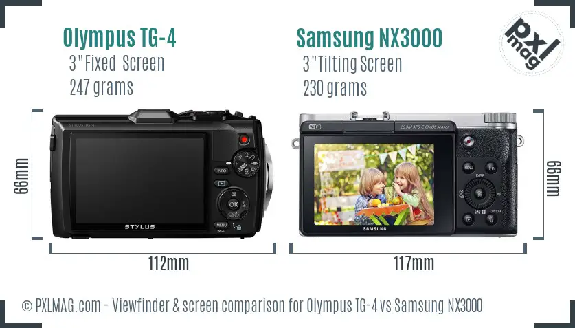 Olympus TG-4 vs Samsung NX3000 Screen and Viewfinder comparison