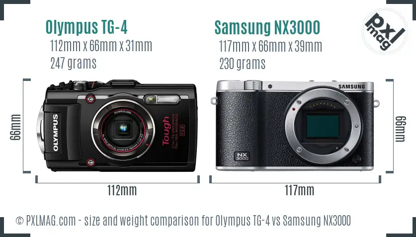 Olympus TG-4 vs Samsung NX3000 size comparison