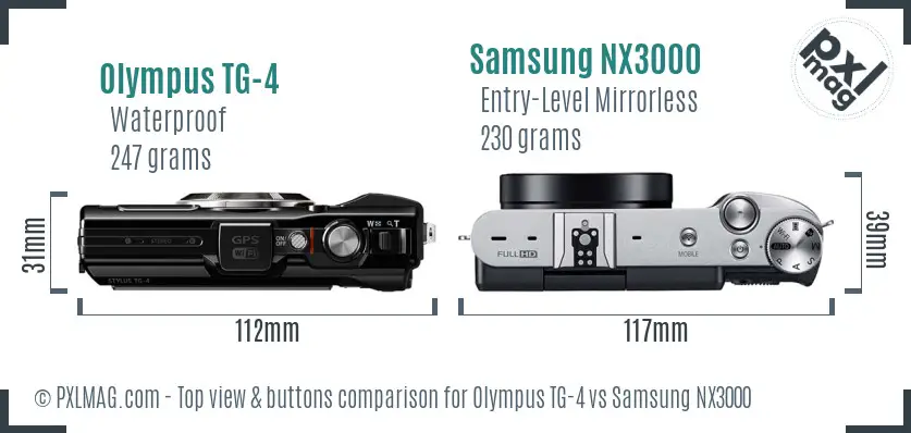 Olympus TG-4 vs Samsung NX3000 top view buttons comparison