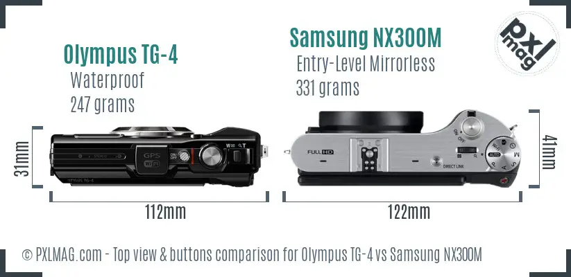 Olympus TG-4 vs Samsung NX300M top view buttons comparison Olympus TG-4 vs Samsung NX300M top view buttons comparison