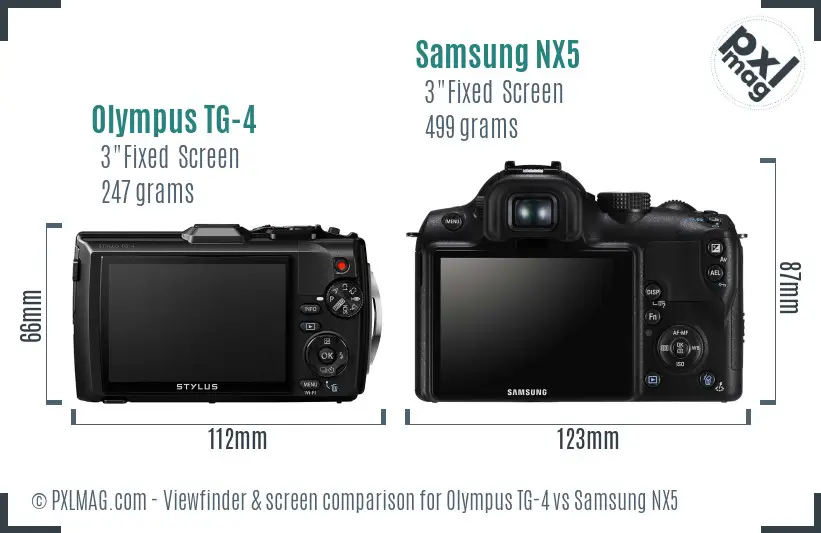 Olympus TG-4 vs Samsung NX5 Screen and Viewfinder comparison