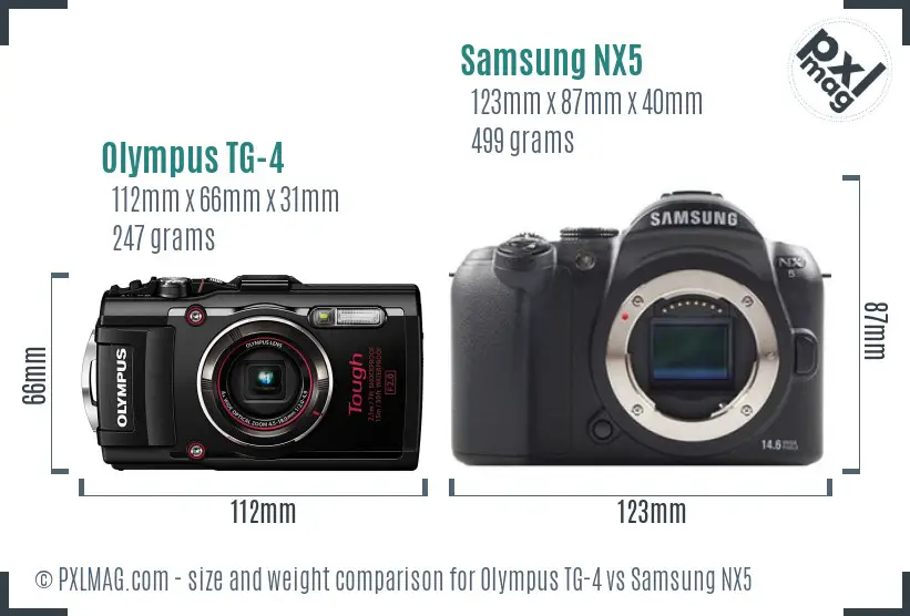 Olympus TG-4 vs Samsung NX5 size comparison