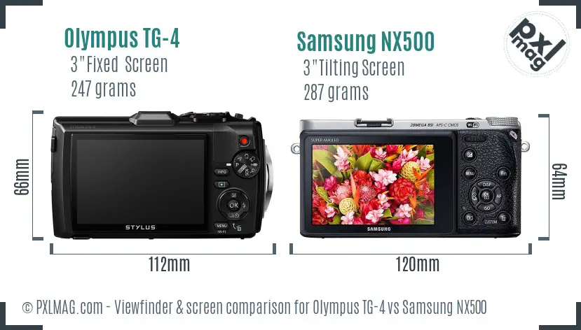 Olympus TG-4 vs Samsung NX500 Screen and Viewfinder comparison