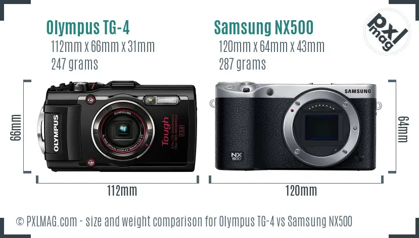 Olympus TG-4 vs Samsung NX500 size comparison