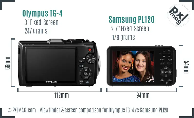 Olympus TG-4 vs Samsung PL120 Screen and Viewfinder comparison