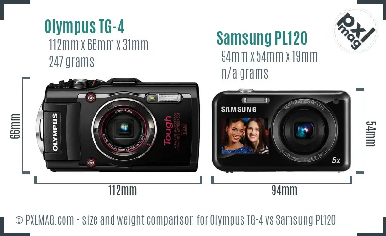 Olympus TG-4 vs Samsung PL120 size comparison