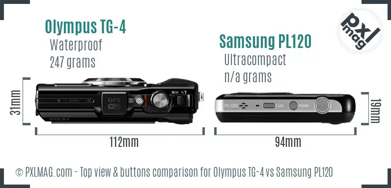 Olympus TG-4 vs Samsung PL120 top view buttons comparison