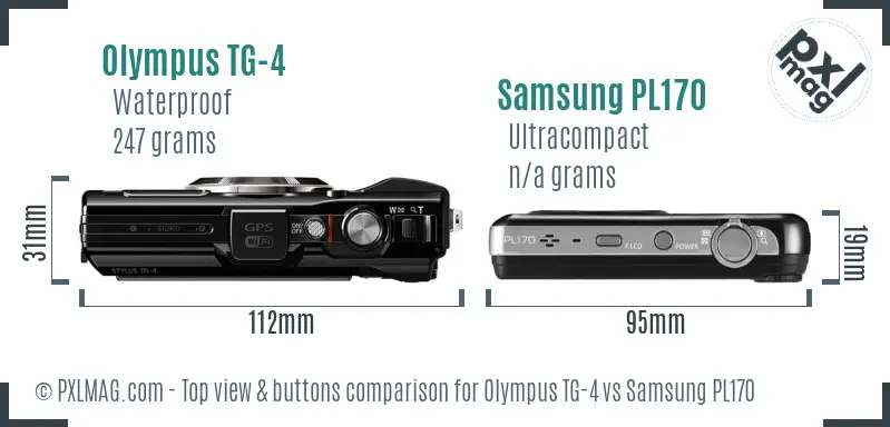 Olympus TG-4 vs Samsung PL170 top view buttons comparison