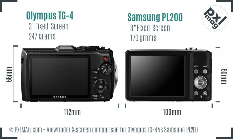 Olympus TG-4 vs Samsung PL200 Screen and Viewfinder comparison