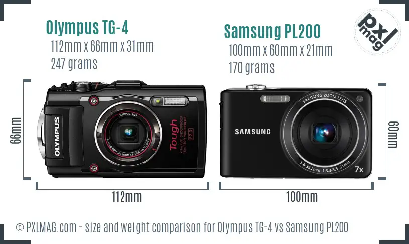 Olympus TG-4 vs Samsung PL200 size comparison