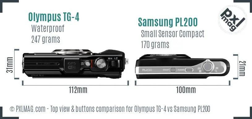 Olympus TG-4 vs Samsung PL200 top view buttons comparison