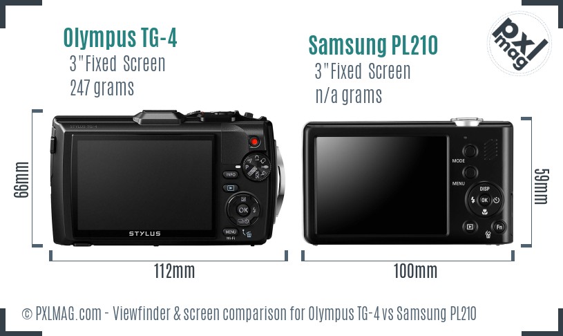 Olympus TG-4 vs Samsung PL210 Screen and Viewfinder comparison