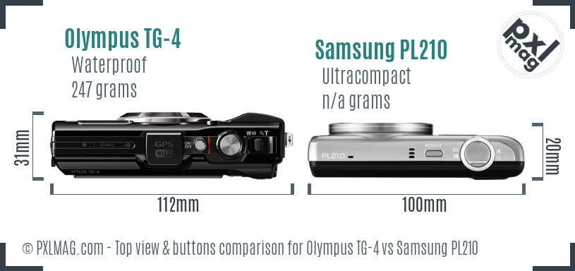 Olympus TG-4 vs Samsung PL210 top view buttons comparison