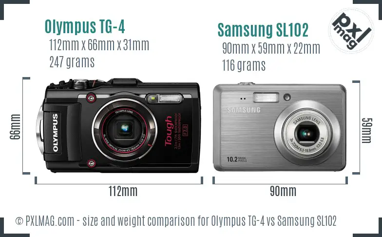 Olympus TG-4 vs Samsung SL102 size comparison