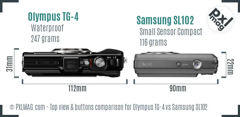 Olympus TG-4 vs Samsung SL102 top view buttons comparison