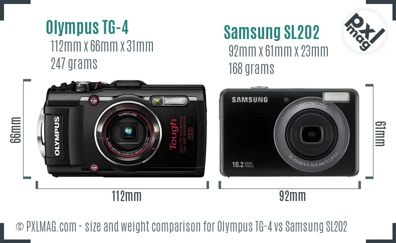 Olympus TG-4 vs Samsung SL202 size comparison