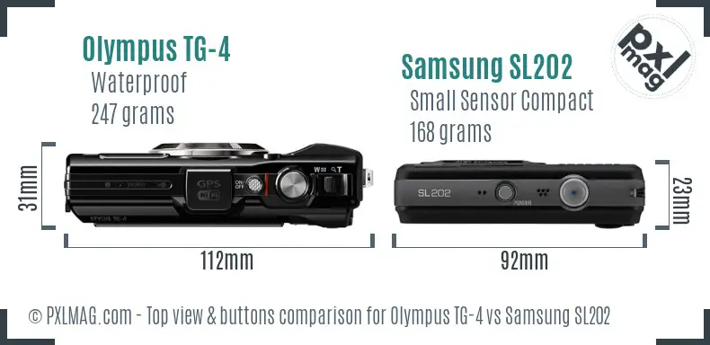 Olympus TG-4 vs Samsung SL202 top view buttons comparison